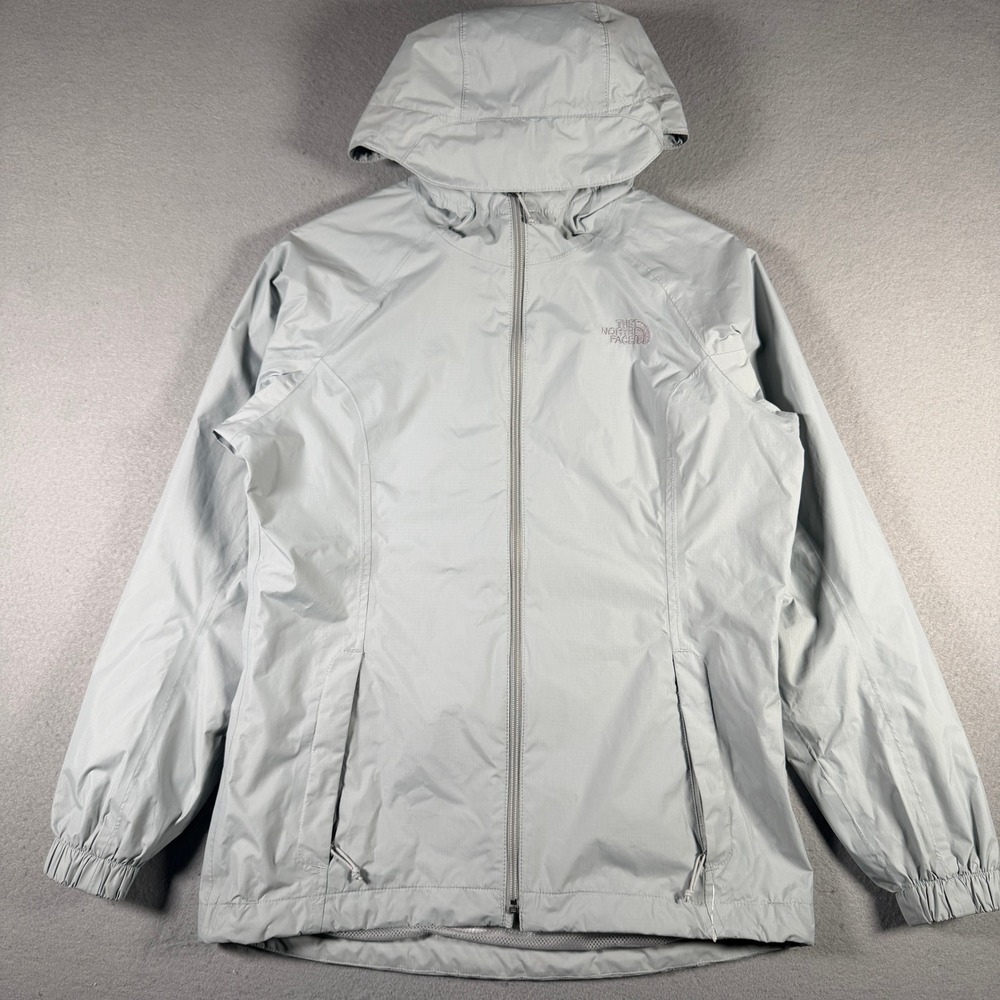 The North Face HyVent Rain Jacket Womens Small Gray Full Zip Hooded CE9K TCN3